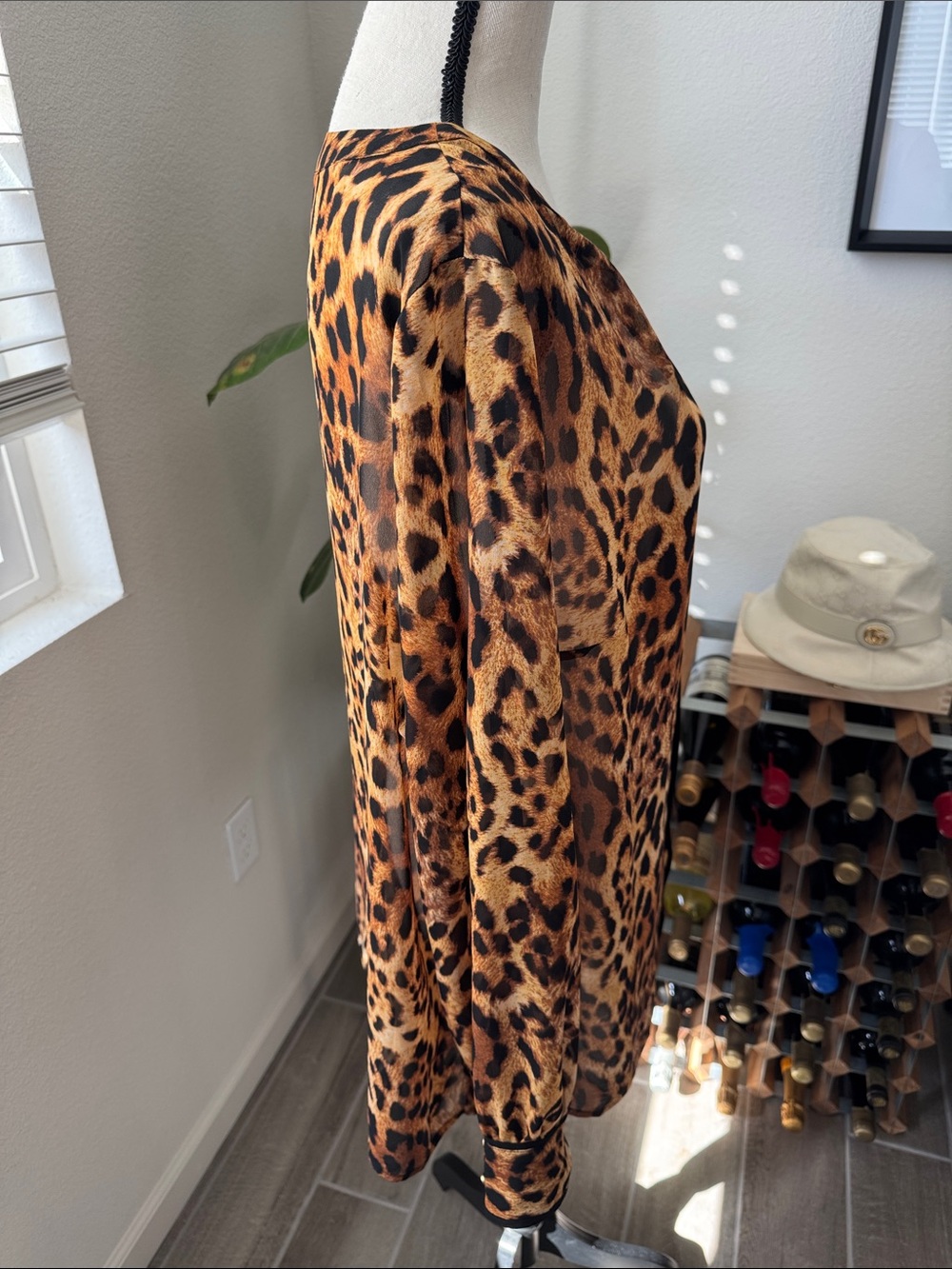 Liz Claiborne Leopard Print Sheer Blouse in Brown and Black - Picture 6 of 10